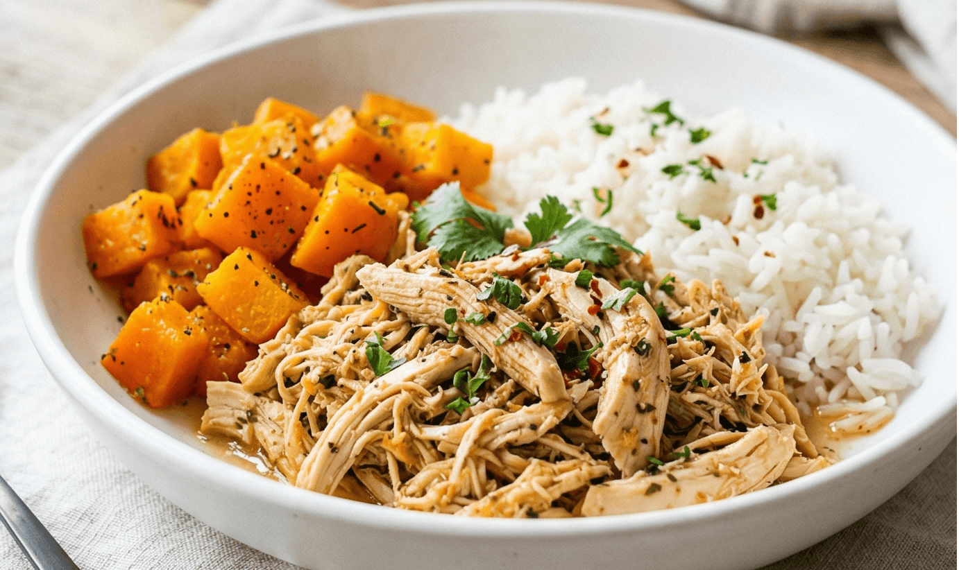 Frango Desfiado com Abóbora e Arroz