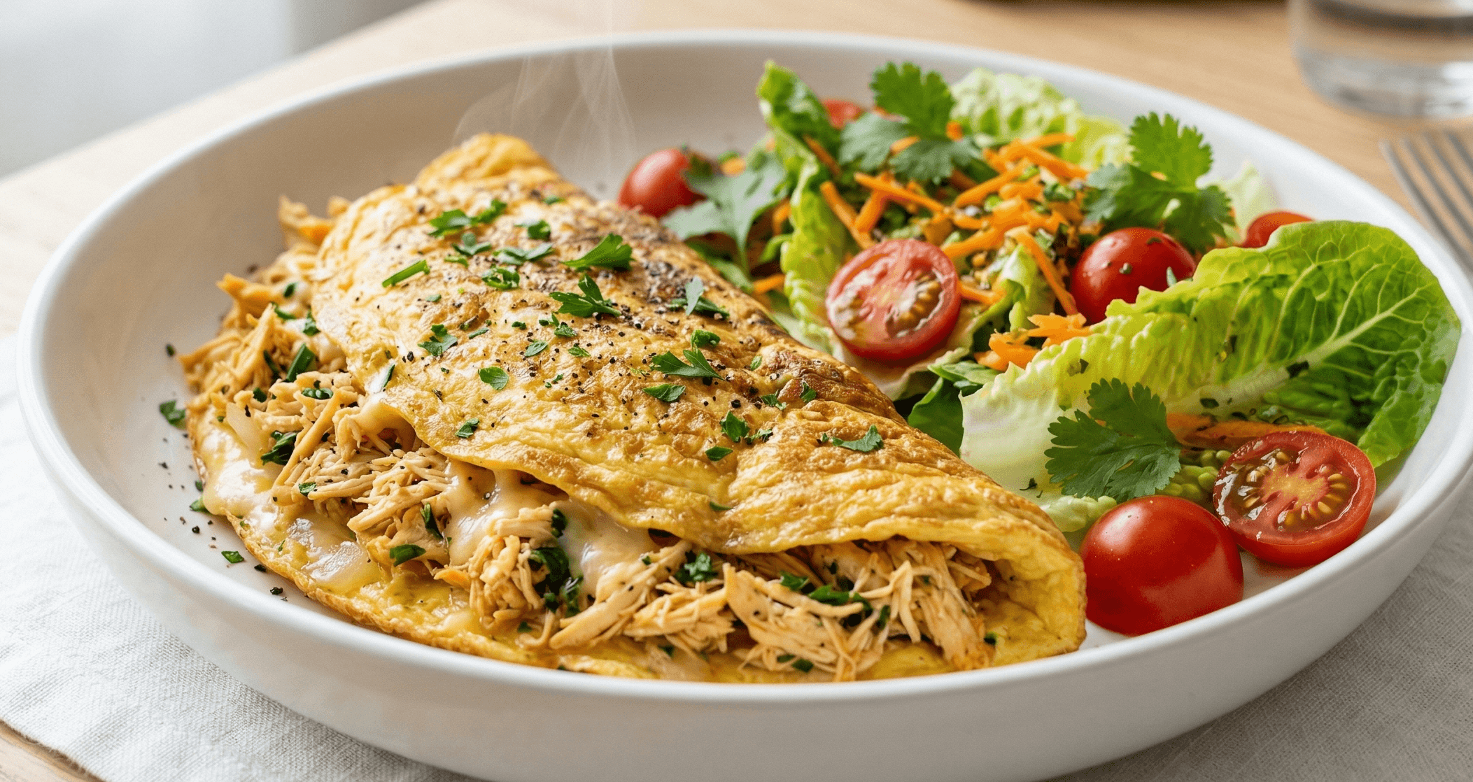 Omelete de Frango com Salada